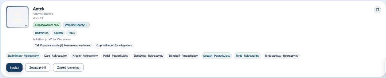 Tak wygląda widok dopasowań w aplikacji